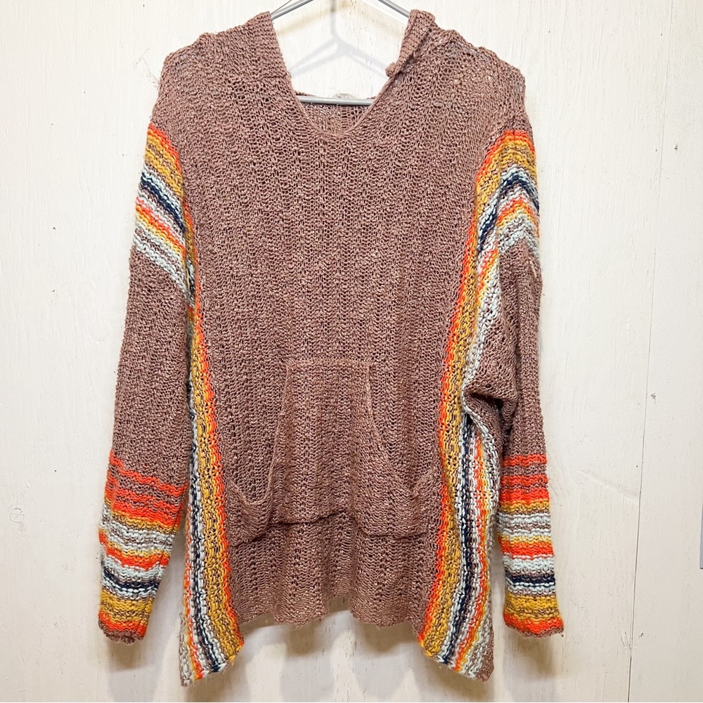 Easel 100% Acrylic Multicolor Eclectic Hooded Knit Sweater in Size L.